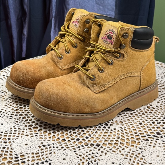 Brahma Tan Leather Steel Toe Boots Men Sz 9M Soles Oil Resistant NICE sku 3163 - Picture 1 of 10